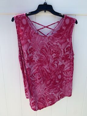 Amana Pink Floral Sleeveless V-Neck Blouse Size 3X Blouse top